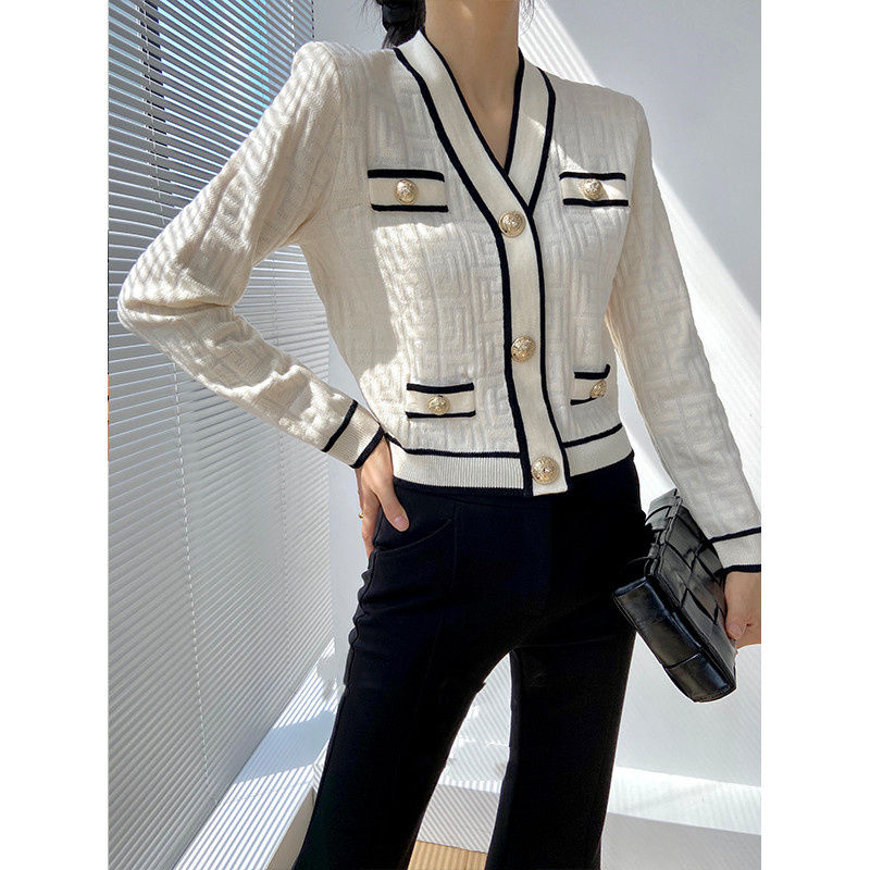 Crop Cardigan Vintage - Frühling Herbst Neue V-ausschnitt Langarm Mode