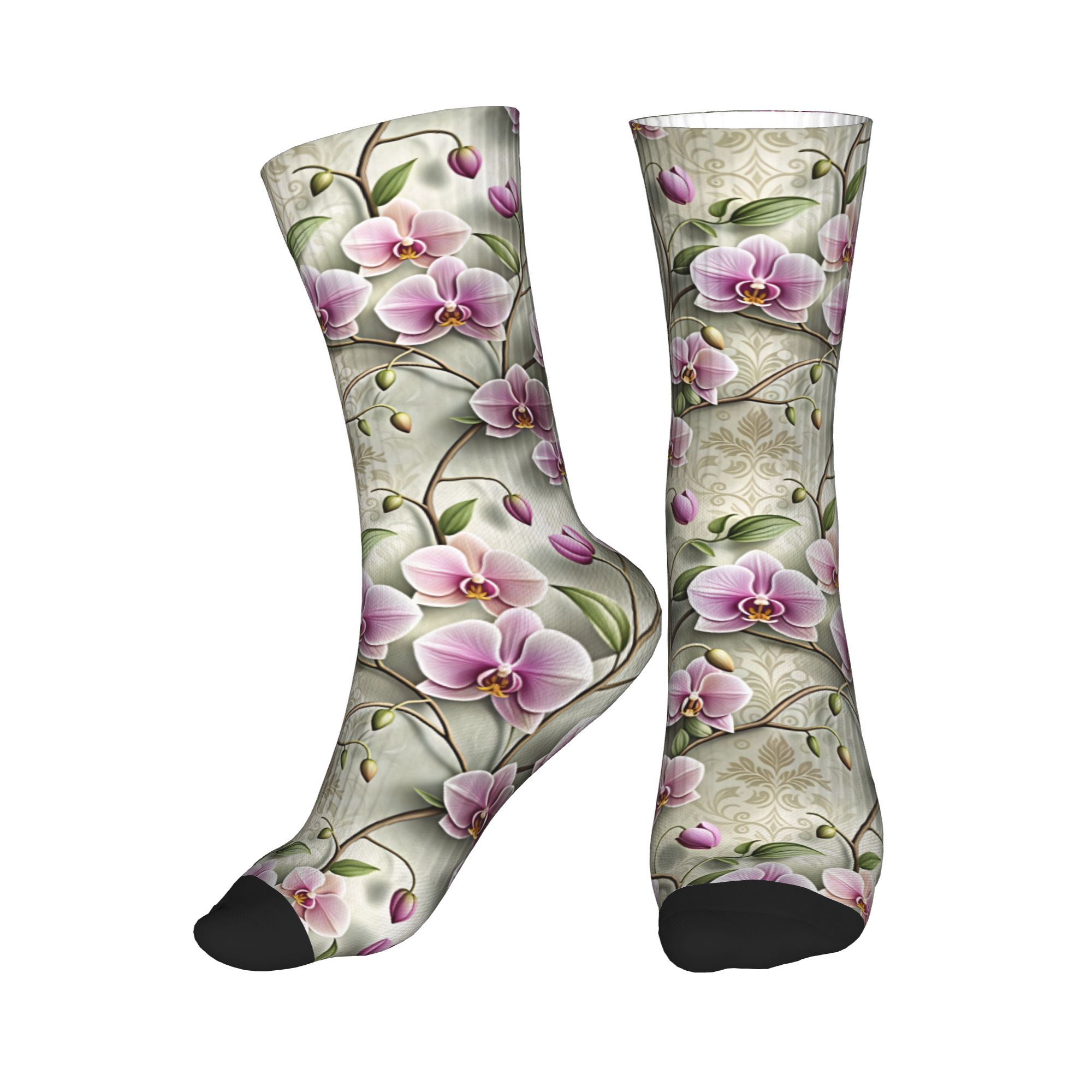 Vintage Fashion Dresses - Vintage Neutrales 3D-Relief Lavendel-Orchideen-Blumenmuster Kleidersocken für