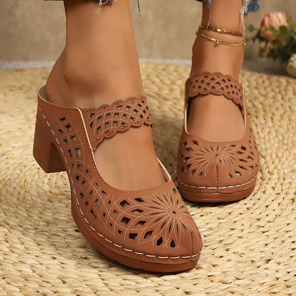 Vintage Fashion Dresses - Damen Mules mit Ausschnitten, Sandalen mit
