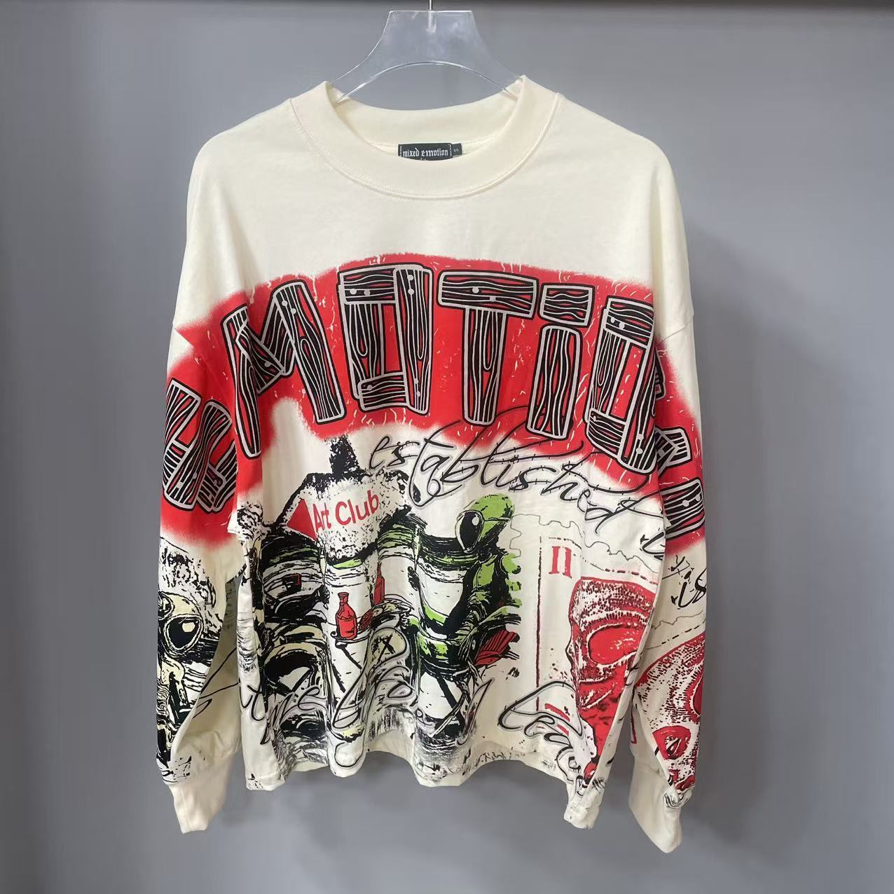 Vintage Fashion Streetwear - Hochwertiges Designer MIXED-EMOTION Langarm-T-Shirt aus 100%
