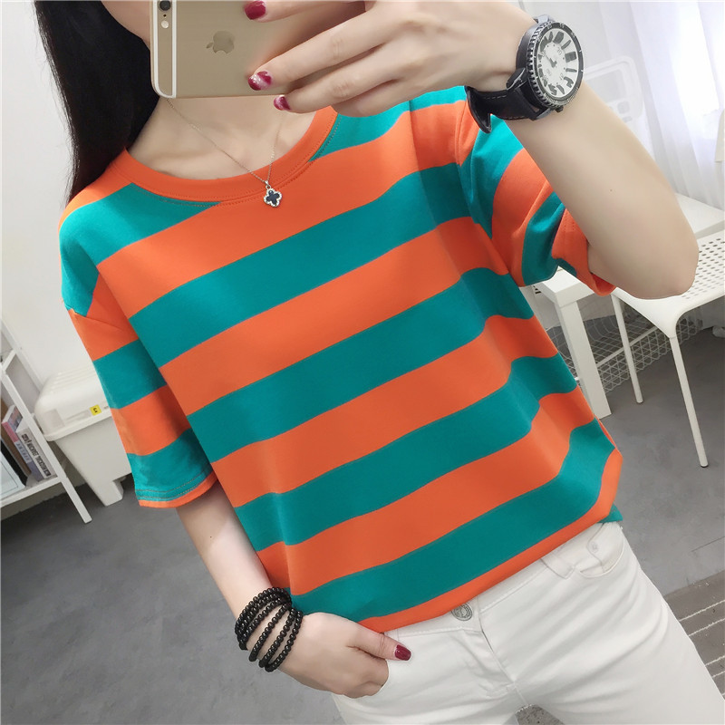 Vintage Fashion Influencers - Trendiges Gestreiftes Locker Sitzendes Kurzarm-Mädchen-T-Shirt Polyester-Mischgewebe