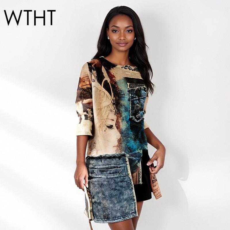 Vintage Fashion Influencers - WTHT Vintage-Mode frauen Patchwork Unregelmäßige Design