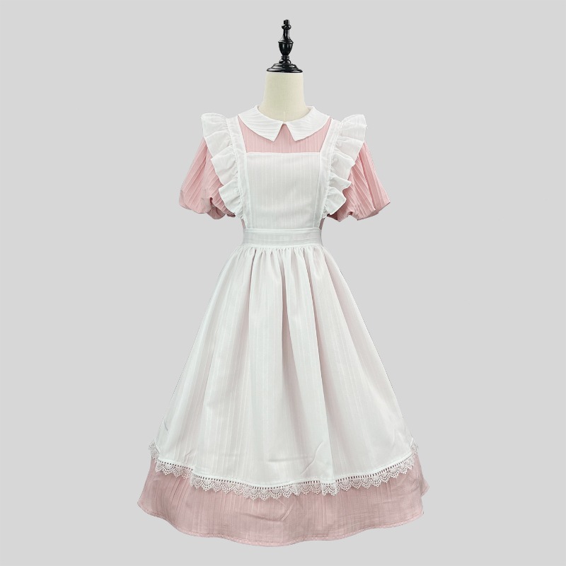 Langes Rosa-Weißes Dienstmädch – Vintage Fashion Dresses Bewertung und Preis